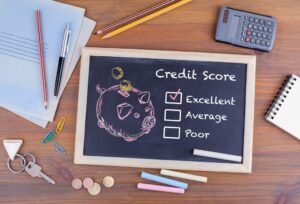 Credit score chalkboard concept showing excellent credit