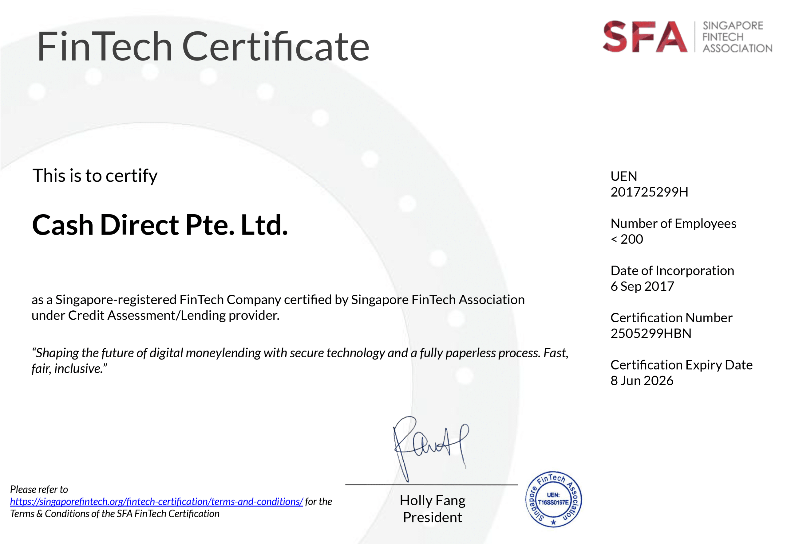 Cash Direct SFA CERT
