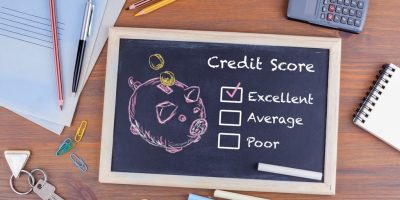 Credit score chalkboard concept showing excellent credit